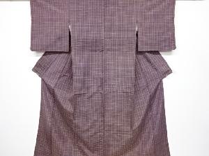 アンティーク　格子模様織り出し手織り紬着物